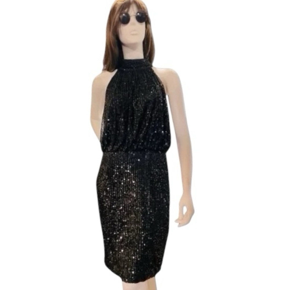 Eliza J Black Sequin Mock Neck Cocktail Dress – Size 10